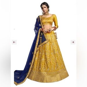Yellow Embroidered Satin Lehenga (Semi-Stitched)